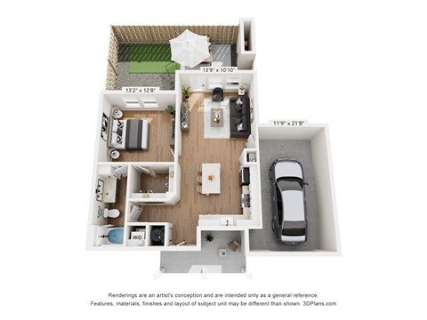 a floor plan of a house with a car in the garage